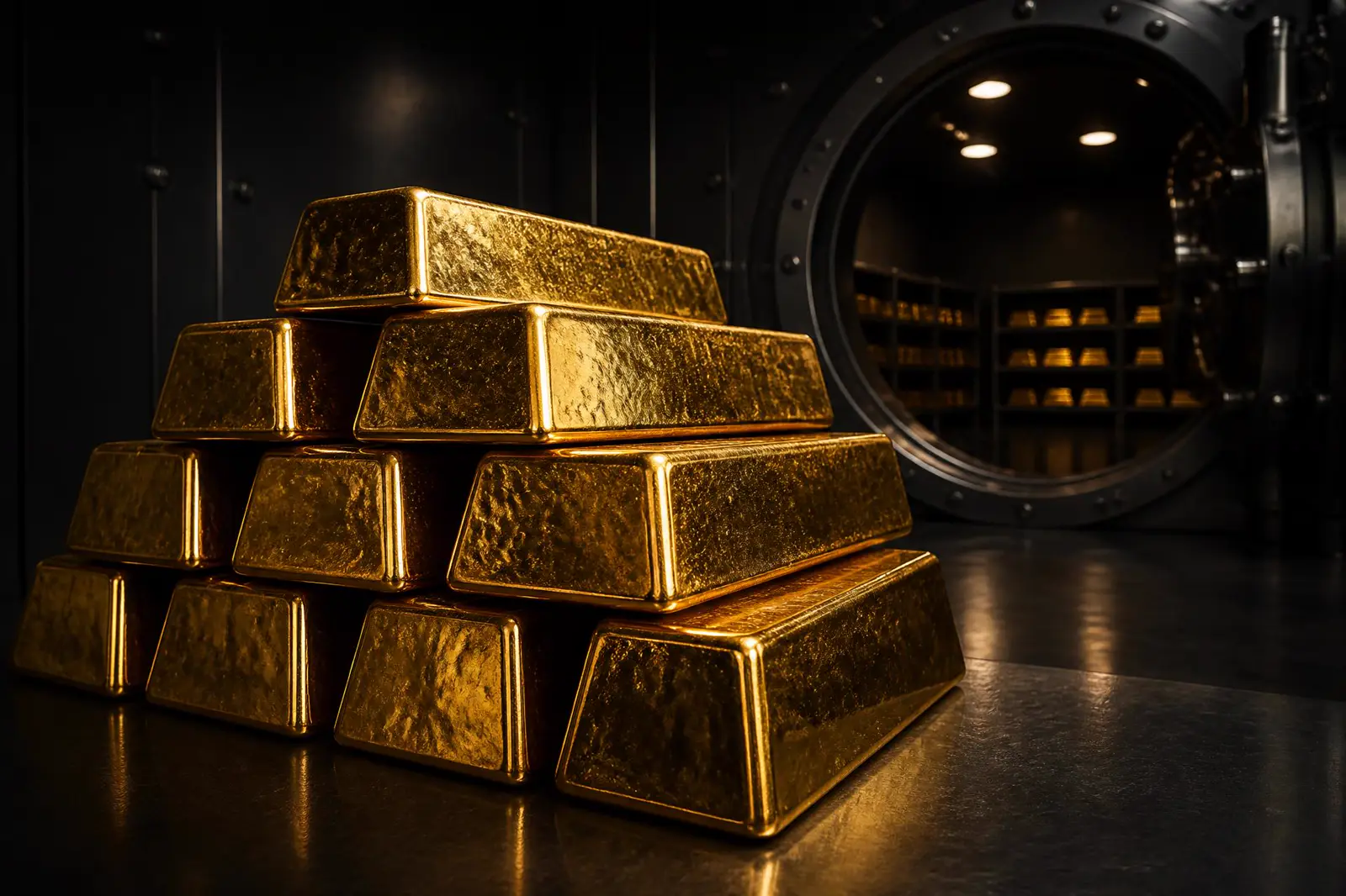 Stacked fine gold bullion bars